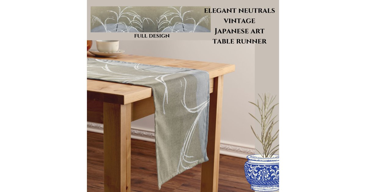 Elegant Neutrals Modern Minimalist Japanese Art Short Table Runner | Zazzle