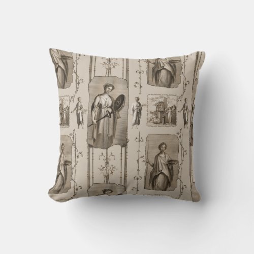 Elegant Neutrals Sepia Toile de Jouy Classical  Throw Pillow
