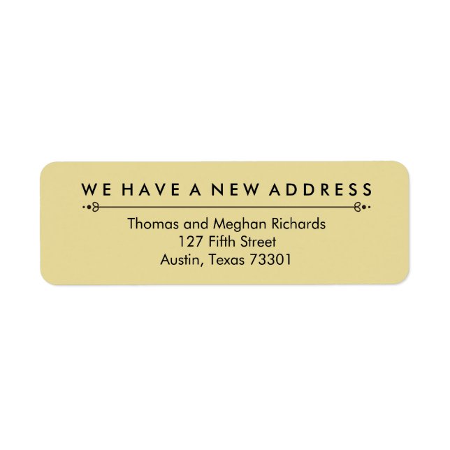 Elegant New Address Announcement in Black and Gold Label (Front)