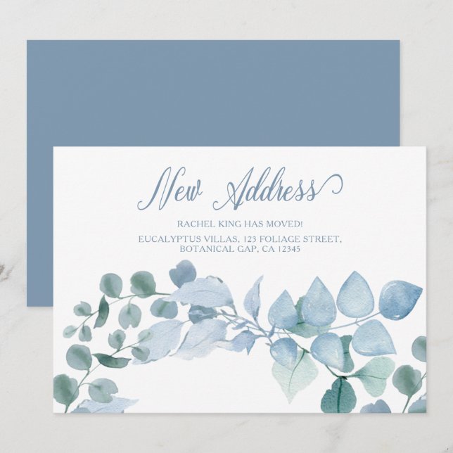 Elegant New Address Eucalyptus Leaves Moving Announcement (Front/Back)