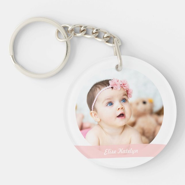 Elegant New Baby Girl Siblings Photos Keepsake Keychain (Front)