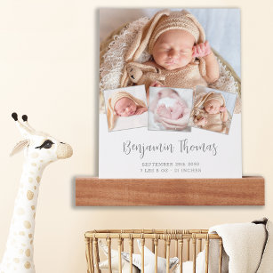 Elegant New Baby Personalized 4 Photo Collage Picture Ledge