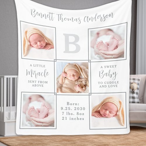 Elegant New Baby Personalized 5 Photo Collage Fleece Blanket