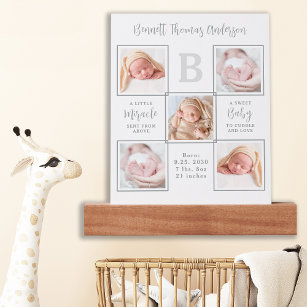 Elegant New Baby Personalized 5 Photo Collage  Picture Ledge