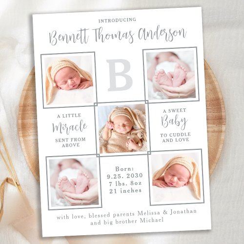 Elegant New Baby Unique 5 Photo Birth Announcement Postcard