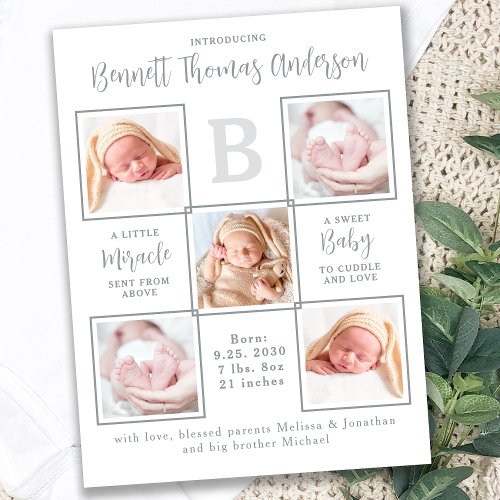 Elegant New Baby Unique 5 Photo Collage Birth  Announcement Postcard