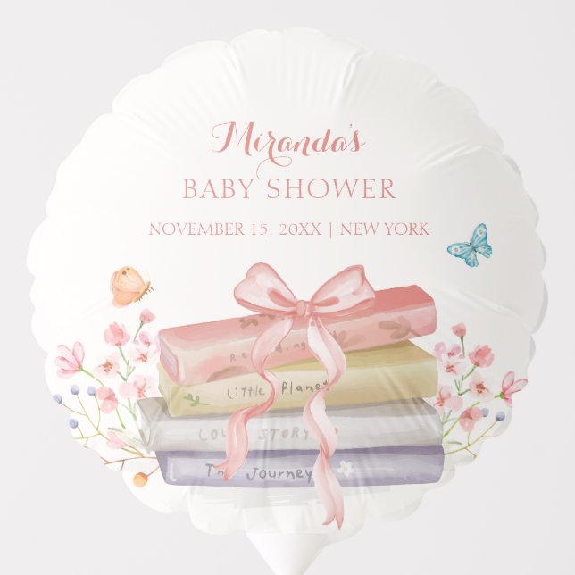 Elegant New Chapter Floral Bow Book Baby Shower Balloon (Front)