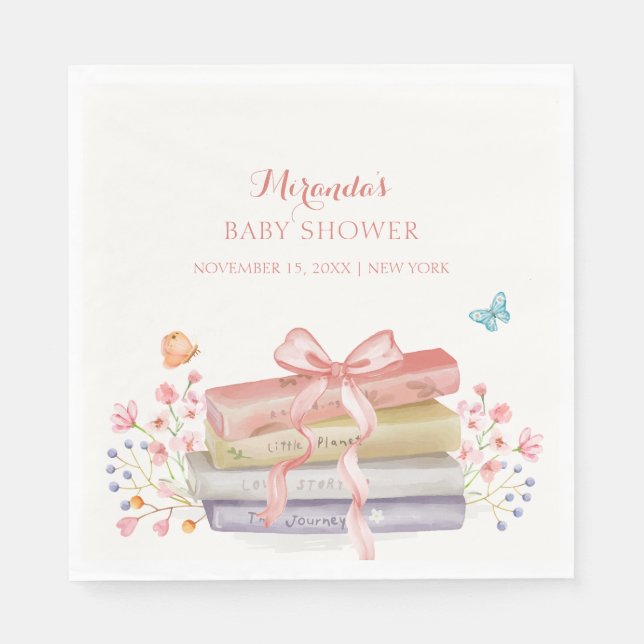 Elegant New Chapter Floral Bow Book Baby Shower Napkins (Front)