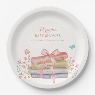 Elegant New Chapter Floral Bow Book Baby Shower Paper Plates
