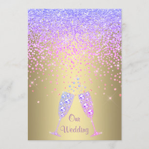 ELEGANT New crystal diamond wedding lilac Gold Invitation