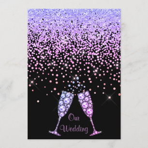 ELEGANT New crystal diamond wedding lilac PURPLE Invitation