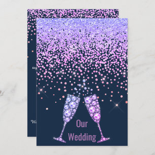 ELEGANT New crystal diamond wedding NAVY PURPLE Invitation