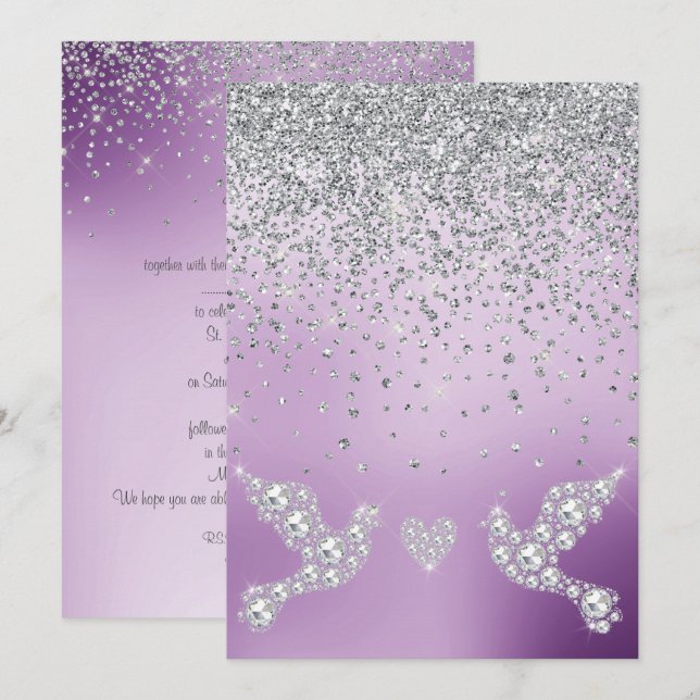 ELEGANT New crystal diamond wedding purple lilac Invitation (Front/Back)