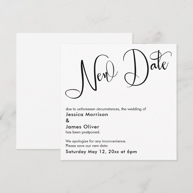 Elegant "New Date" Postponed Wedding Card (Front/Back)