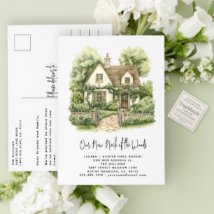 Elegant New Neck Of the Woods Watercolor House Announcement Postcard