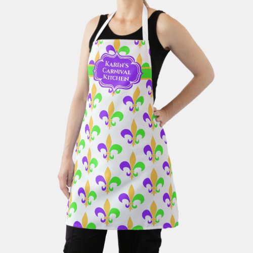 Elegant New Orleans Colors Mardi Gras Fleur de Lis Apron