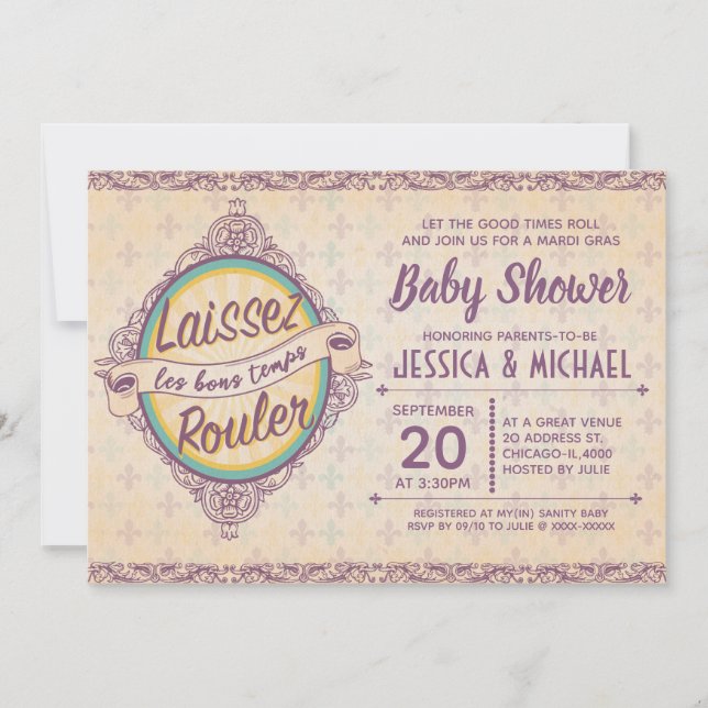 Elegant New Orleans Mardi Gras Baby Shower Invitation (Front)
