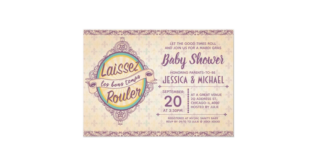 Elegant New Orleans Mardi Gras Baby Shower Invitation Zazzle Com