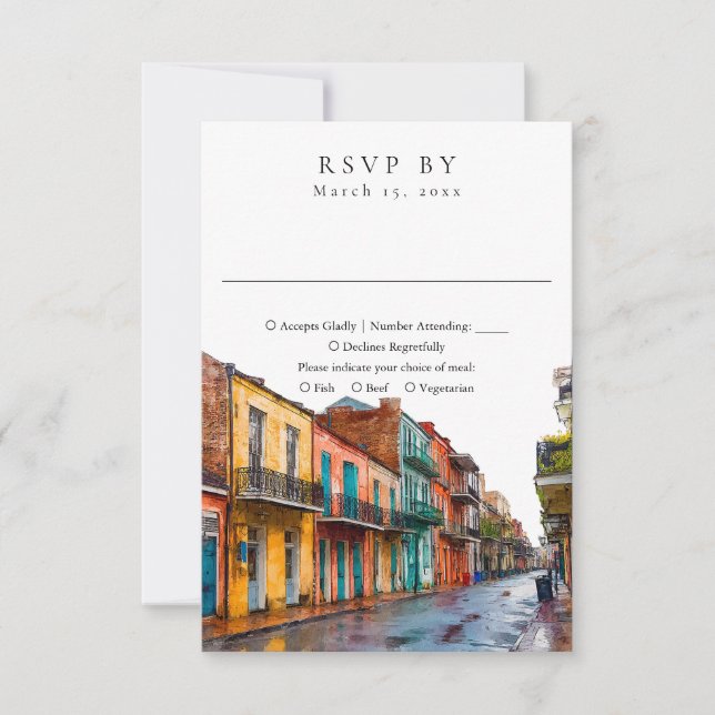 Elegant New Orleans Watercolor Wedding RSVP Card (Front)