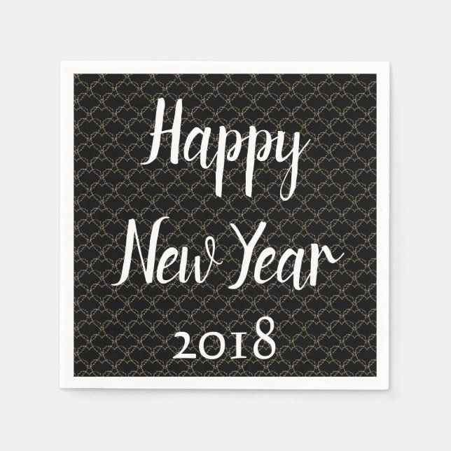 Elegant New Year Black and White Paper Napkins (Front)