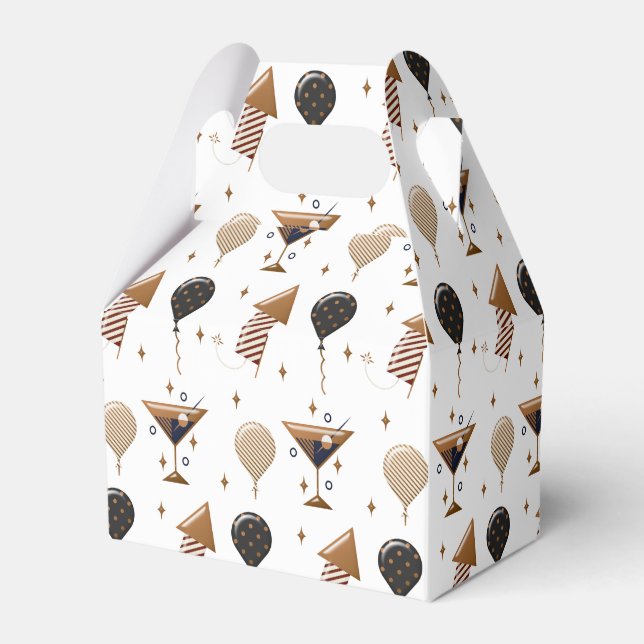 Elegant New Year Celebration Party Pattern Favor Boxes (Front Side)
