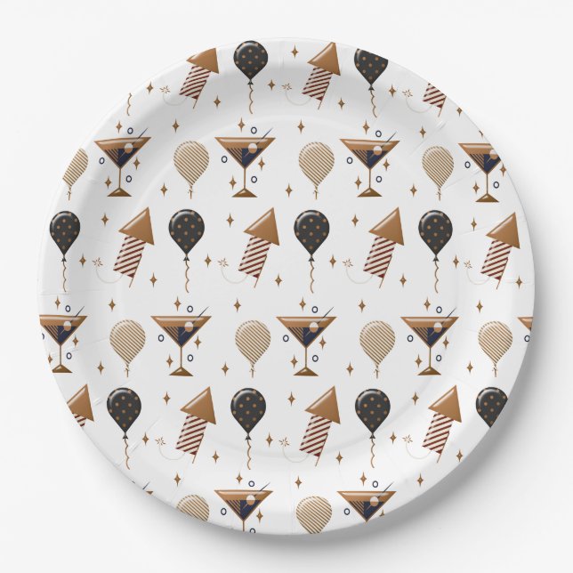 Elegant New Year Celebration Party Pattern Paper Plates (Front)