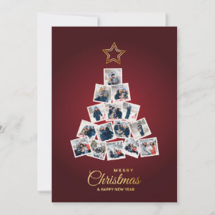 Elegant New Year & Christmas Tree 15 Family Photo Holiday Card