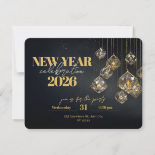 Elegant New Year Crystal and Gold Lanterns Invitation