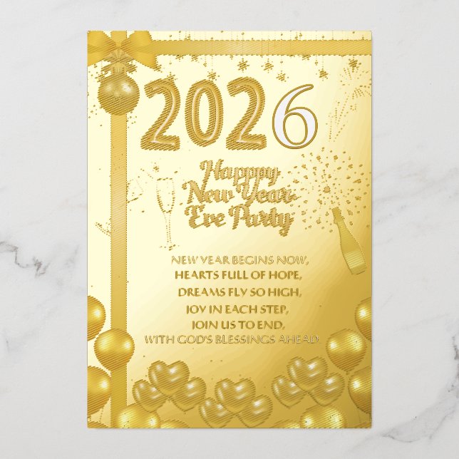 Elegant New Year Eve Party Invitation Foil Card (Front)