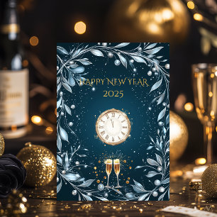 Elegant New Year Eve with Silver and Teal Midnight Invitation