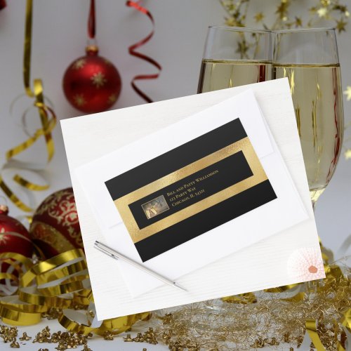 Elegant New Years Eve Black Gold Large Address Rectangular Sticker