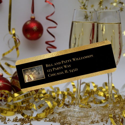 Elegant New Years Eve Black Gold Party Address Label