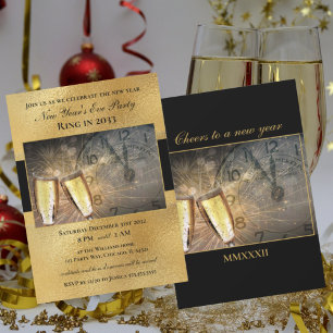 Elegant New Year's Eve Black Gold Party Invitation