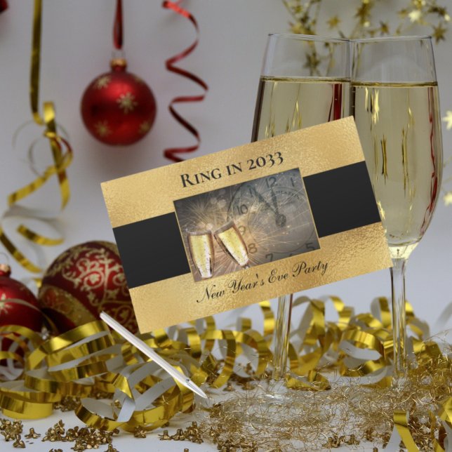 Elegant New Year's Eve Black Gold Party Large Rectangular Sticker (Creator Uploaded)