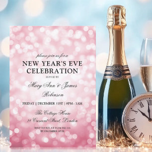 Elegant New Years Eve Blush Pink Bokeh Lights Invitation