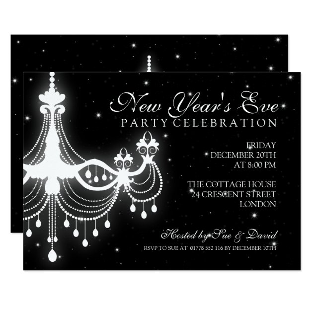 Elegant  New Years Eve Chandelier Black Invitation