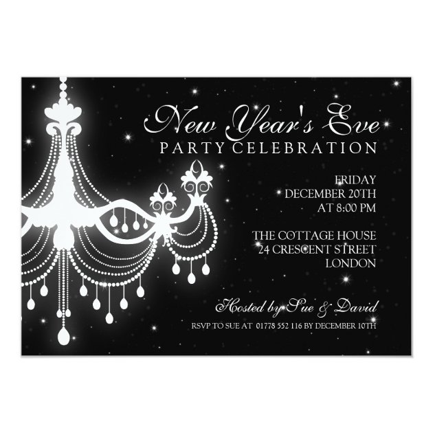 Elegant  New Years Eve Chandelier Black Invitation