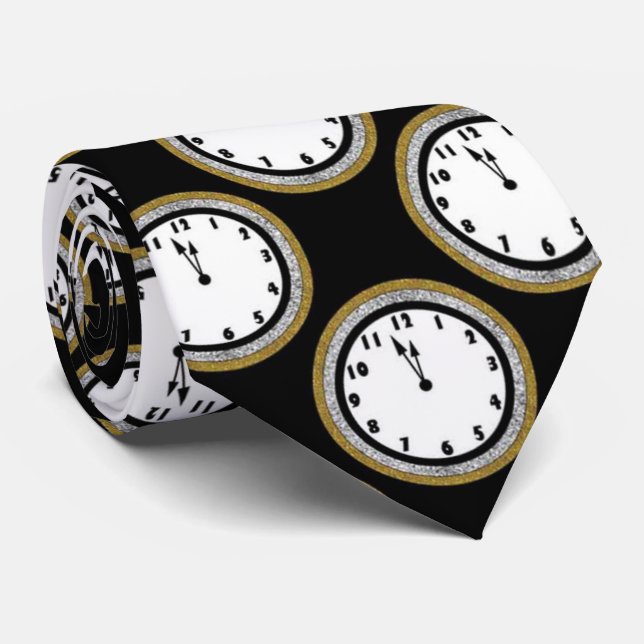 Elegant New Years Eve clock pattern tie (Rolled)