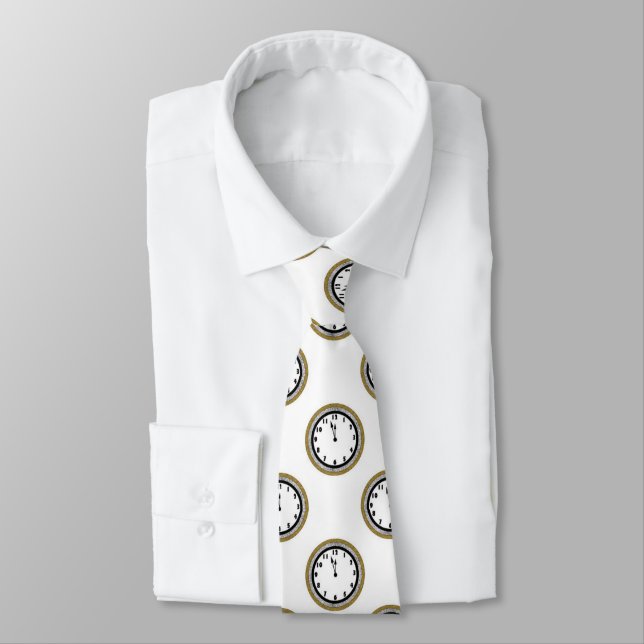 Elegant New Years Eve clock pattern tie (Tied)