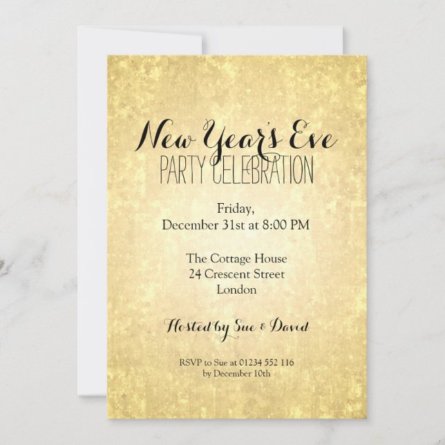 Elegant New Years Eve Gold Foil Star Confetti Invitation (Front)