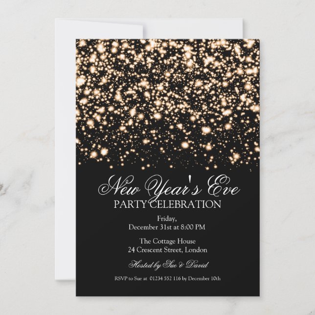 Elegant New Years Eve Gold Midnight Glam Invitation (Front)