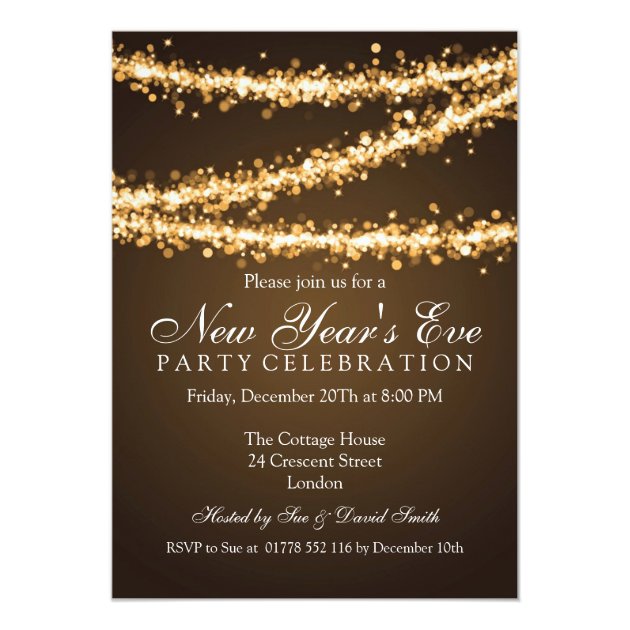 Elegant  New Years Eve Gold String Lights Invitation