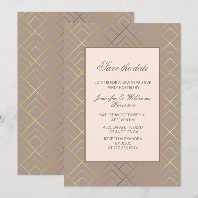 Elegant New year's eve invitation save the date (Front/Back)