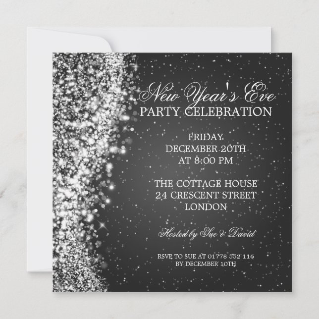 Elegant New Years Eve Invitation Sparkle Black (Front)