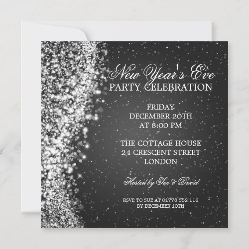 Elegant New Years Eve Invitation Sparkle Black