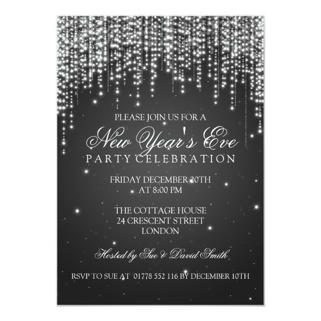 Elegant  New Years Eve Night Dazzle Black Invitation