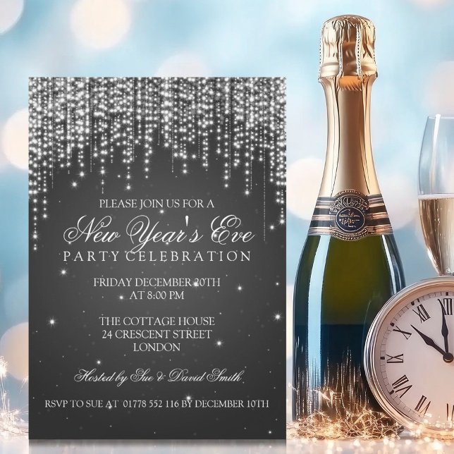 Elegant  New Years Eve Night Dazzle Black Invitation (Elegant New Years Eve Night Dazzle Black Invitation)
