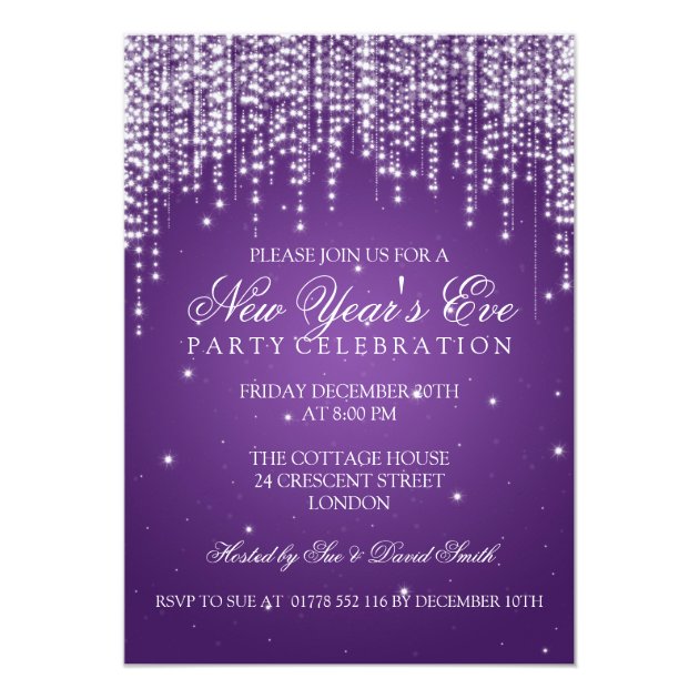 Elegant  New Years Eve Night Dazzle Purple Invitation
