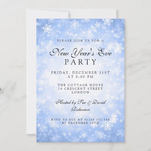 Elegant New Years Eve Party Blue Winter Invitation