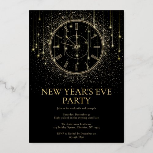 Elegant New Years Eve Party  Foil Invitation
